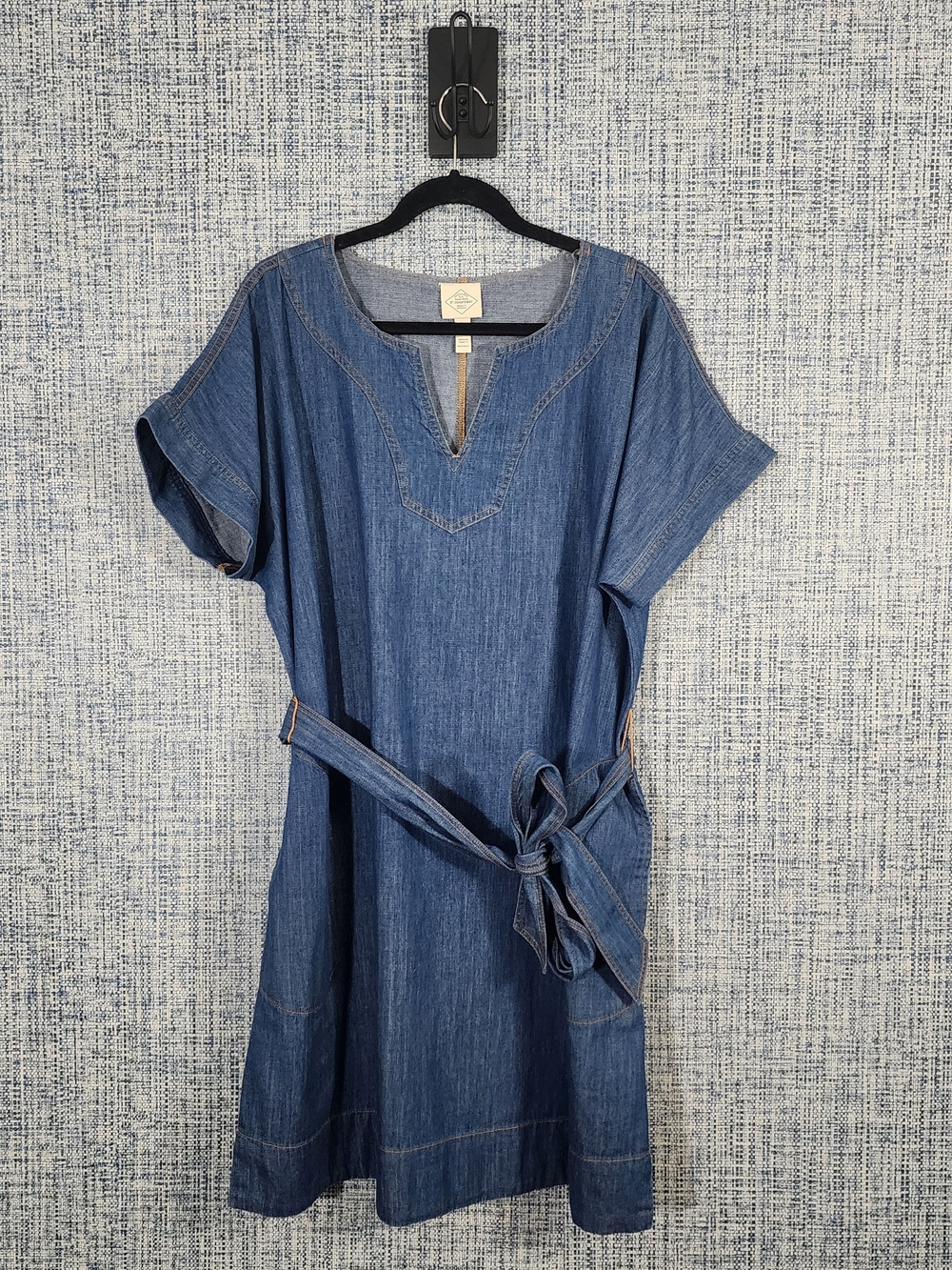 Denim Belted Shift Dress - Blue